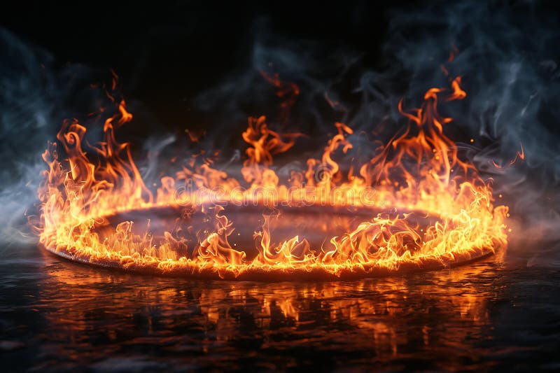 Ein Feuerring mit Flammen auf schwarzem Hintergrund stock abbildung