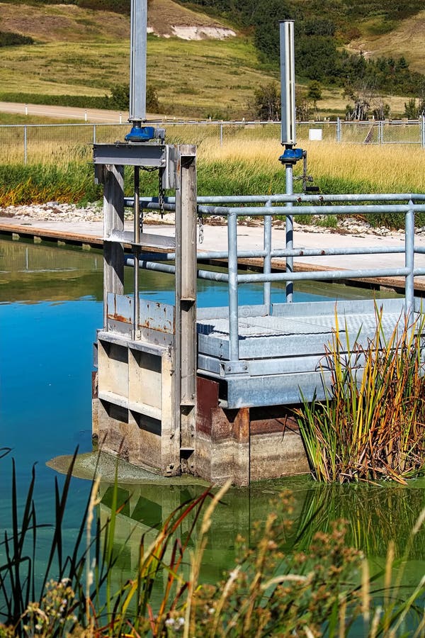 Ein fishway Eingang an der Spitze einer kleinen Sperre lizenzfreies stockbild Ein fishway Eingang an der Spitze einer kleinen Sperre lizenzfreies stockbild