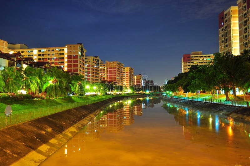 Ein Fluss Bis Zum Nacht Bei Pasir Ris, Singapur Stockfoto Bild von