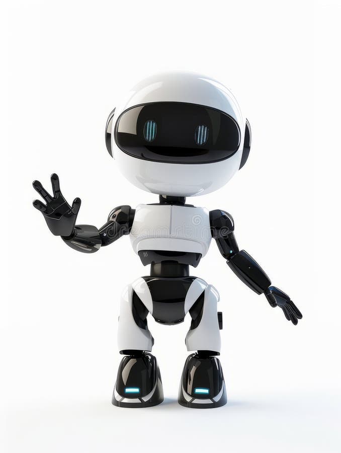 Ein freundlicher weißer Roboter, isoliert auf weiß. lizenzfreie abbildung