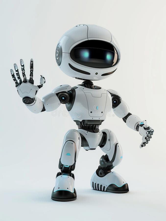 Ein freundlicher weißer Roboter, isoliert auf weiß. stock abbildung