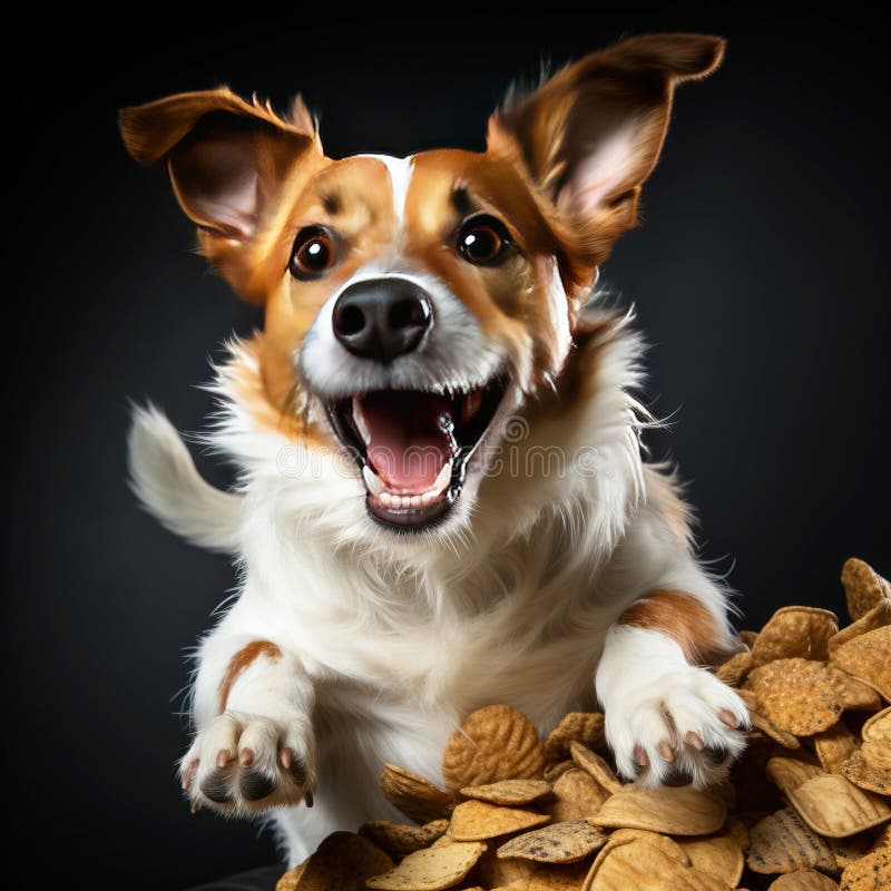 Ein fröhlicher Hund, der sich mit der Zunge nach Essen holt. Schwarzhintergrundisolat. ai generiert. lizenzfreie stockfotos
