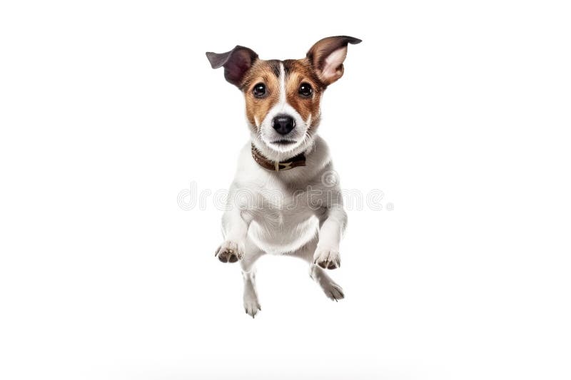 Ein fröhlicher Hund, der sich mit der Zunge nach Essen holt. weiße Hintergrundisolierung und Schließung. ai generiert. lizenzfreie stockbilder