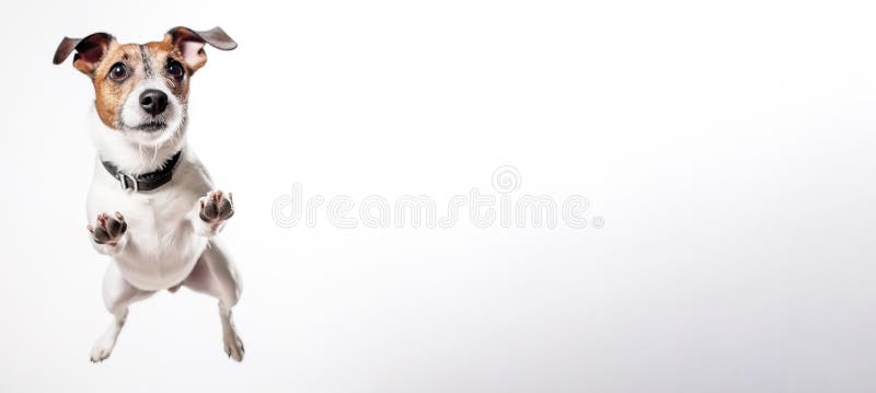 Ein fröhlicher Hund, der sich mit der Zunge nach Essen holt. weiße Hintergrundisolierung und Schließung. ai generiert. stockfoto