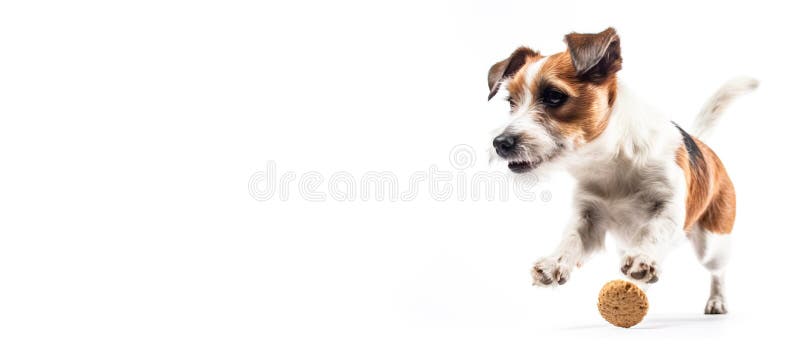 Ein fröhlicher Hund, der sich mit der Zunge nach Essen holt. weiße Hintergrundisolierung und Schließung. ai generiert. lizenzfreie stockbilder