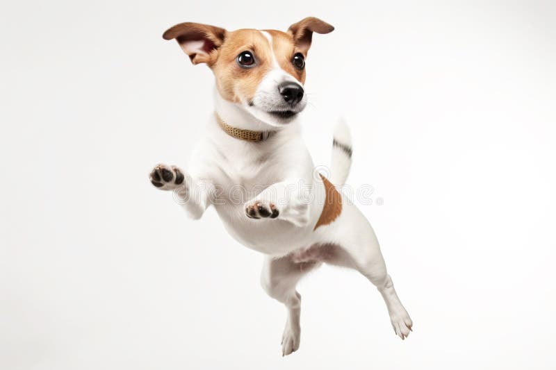 Ein fröhlicher Hund, der sich mit der Zunge nach Essen holt. weiße Hintergrundisolierung und Schließung. ai generiert. stockfotos