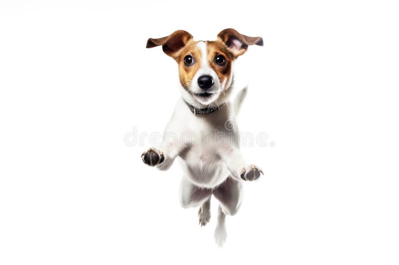 Ein fröhlicher Hund, der sich mit der Zunge nach Essen holt. weiße Hintergrundisolierung und Schließung. ai generiert. lizenzfreie stockfotografie