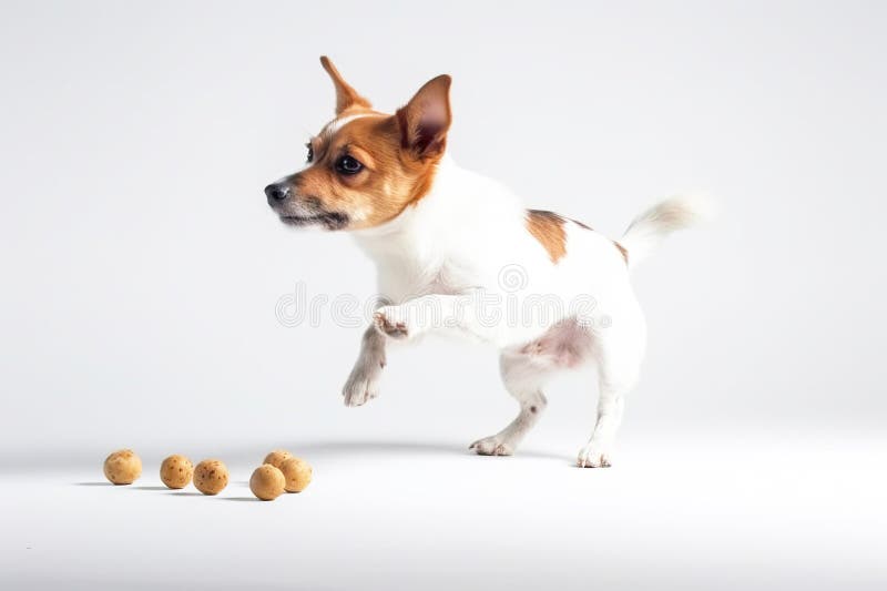 Ein fröhlicher Hund, der sich mit der Zunge nach Essen holt. weiße Hintergrundisolierung und Schließung. ai generiert. lizenzfreie stockfotografie