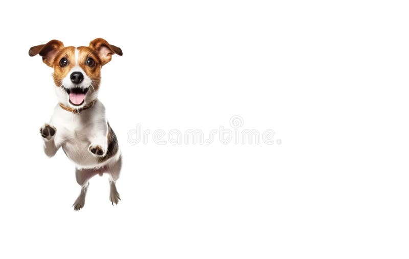 Ein fröhlicher Hund, der sich mit der Zunge nach Essen holt. weiße Hintergrundisolierung und Schließung. ai generiert. stockfotos