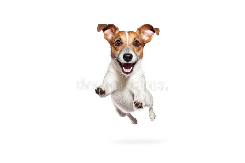 Ein fröhlicher Hund, der sich mit der Zunge nach Essen holt. weiße Hintergrundisolierung und Schließung. ai generiert. lizenzfreies stockfoto