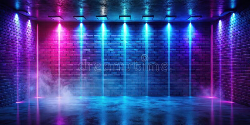 Ein futuristischer, neu beleuchteter Backsteinraum mit lebhaften Farben und rauchiger Atmosphäre, ideal für künstlerische Hintergr stock abbildung