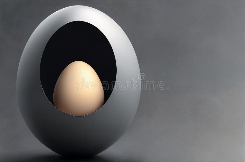 Ein gelbbraunes Hühnereier in einer futuristischen Platte oder einem Gefäß auf dunkelschwarzem Hintergrund mit weichem Licht in de stockbilder