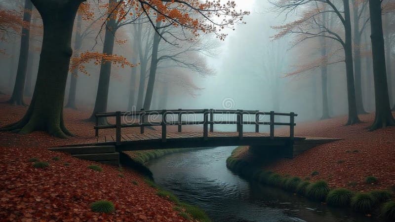 Ein gemütlicher Herbstmorgen in einem dichten Wald stock abbildung