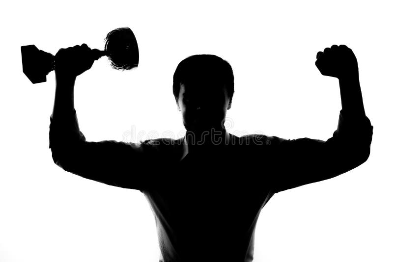 Ein glückliches starkes siegreiches Schattenbild des Mannes stockfotos Ein glückliches starkes siegreiches Schattenbild des Mannes stockfotos