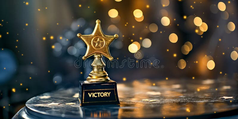 A gold star with the word victory written on it. A gold star with the word victory written on it