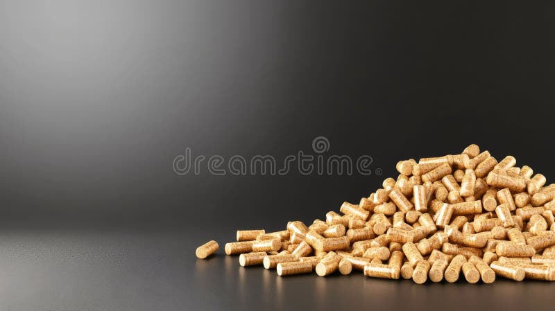 Ein Haufen kleiner zylindrischer Holzpellets mit sauberer Energie, nachhaltiger Brennstoff, Biomasse, effiziente Heizung stock abbildung