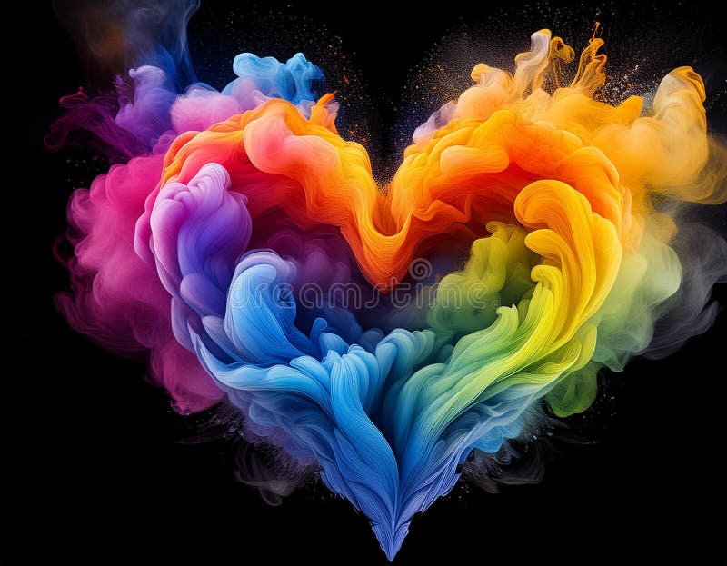 Ein Herz aus Regenbogenrauch auf transparentem Hintergrund. romantische, lebendige Explosion lizenzfreie abbildung