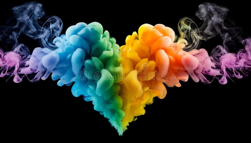 Ein Herz aus Regenbogenrauch auf transparentem Hintergrund. romantische, lebendige Explosion lizenzfreie abbildung