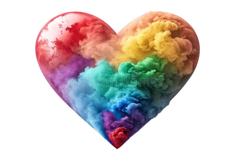 Ein Herz aus Regenbogenrauch auf weißem Hintergrund Romantische blühende Wolken isoliert auf weißem Hintergrund 3d lizenzfreie abbildung