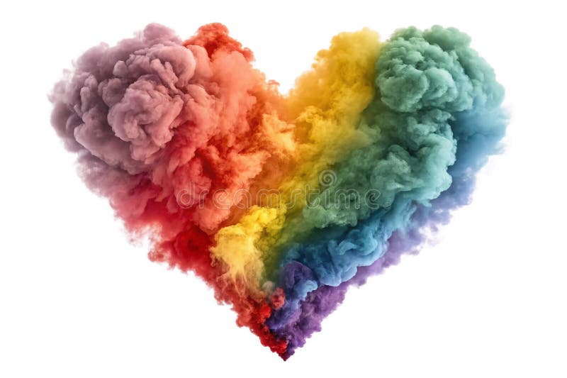 Ein Herz aus Regenbogenrauch auf weißem Hintergrund Romantische blühende Wolken isoliert auf weißem Hintergrund 3d stock abbildung