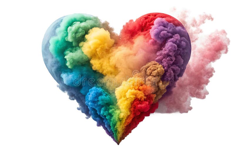 Ein Herz aus Regenbogenrauch auf weißem Hintergrund Romantische blühende Wolken isoliert auf weißem Hintergrund 3d vektor abbildung