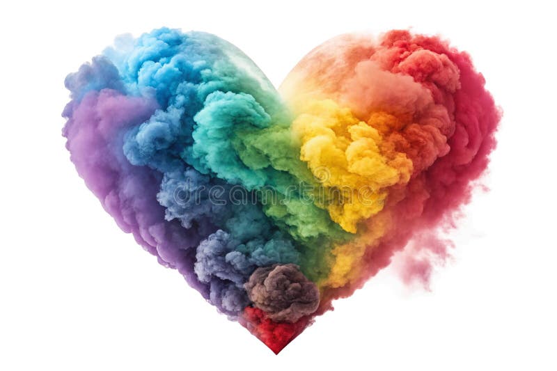 Ein Herz aus Regenbogenrauch auf weißem Hintergrund Romantische blühende Wolken isoliert auf weißem Hintergrund 3d lizenzfreie abbildung