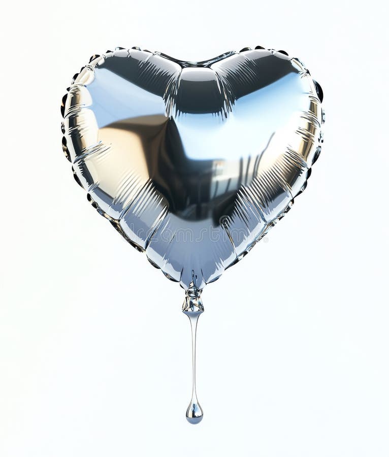 Ein herzförmiger Ballon mit Tropfeffekt, silber auf weißem Hintergrund. lizenzfreies stockfoto