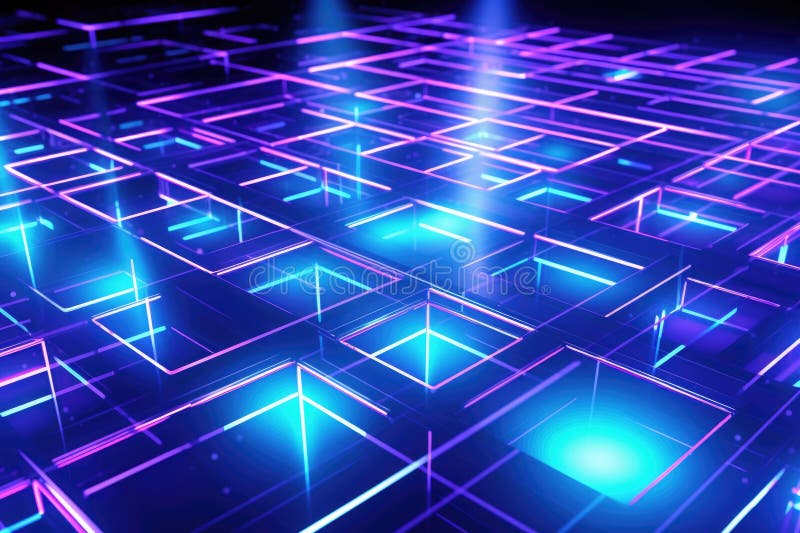 Ein himmlisches blau-violettes Labyrinth in einem dunklen Raum. Perfekt um eine geheimnisvolle und faszinierende Atmosphäre zu sch stock abbildung