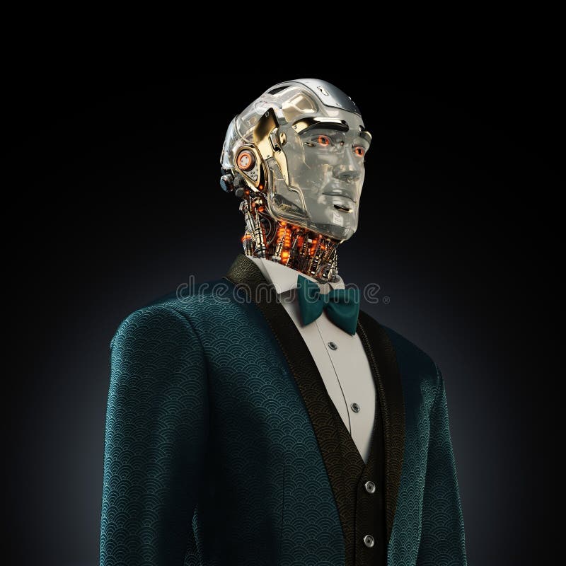Ein hoch entwickelter humanoider Roboter in einem formalen Anzug lizenzfreies stockfoto