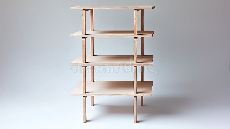 Ein Holzregal mit vier Regalen stockfoto