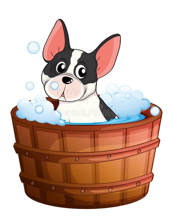 Ein Hund, der ein Bad nimmt stock abbildung Ein Hund, der ein Bad nimmt stock abbildung