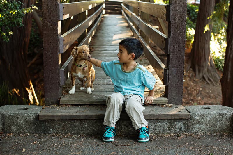 Junge, Der Seinen Hund Streichelt Stockbild Bild von hund, fondle