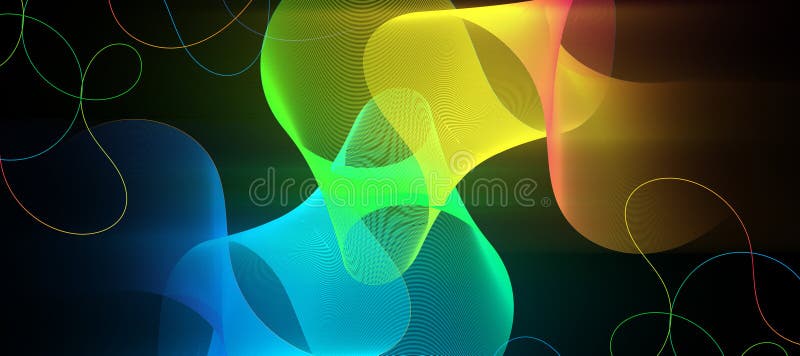 Ein lebendiger abstrakter Hintergrund mit fließenden Neonwellen und leuchtenden Lichtwegen in dunkler Umgebung. Perfekt für modern lizenzfreie stockbilder