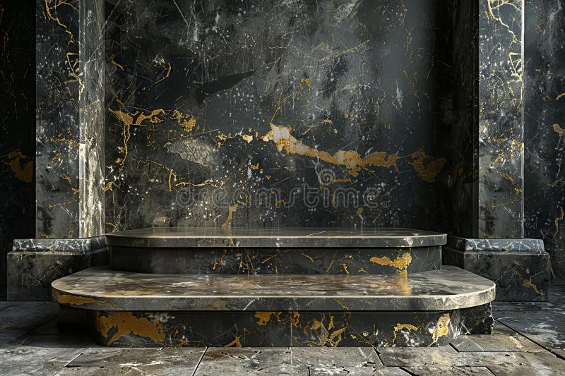 Ein leerer Marmortisch mit Gold und schwarzer Farbe. vektor abbildung