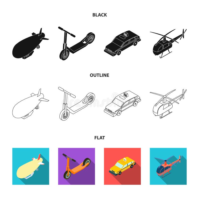 Ein lenkbares, ein Kinderroller, ein Taxi, ein Hubschrauber Vector gesetzte Sammlungsikonen des Transportes in der Karikaturart S vektor abbildung Ein lenkbares, ein Kinderroller, ein Taxi, ein Hubschrauber Vector gesetzte Sammlungsikonen des Transportes in der Karikaturart S vektor abbildung