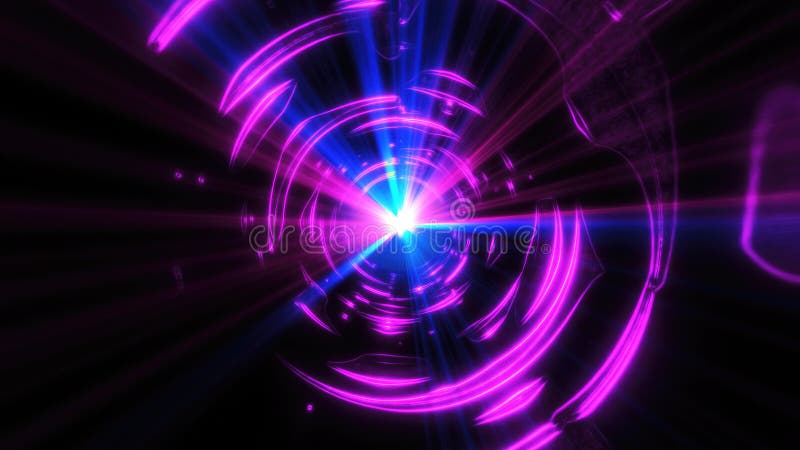 Ein leuchtender violetter Tunnel mit strahlendem Licht in seiner Mitte, der eine futuristische und naturwissenschaftliche Ästhetik stock abbildung