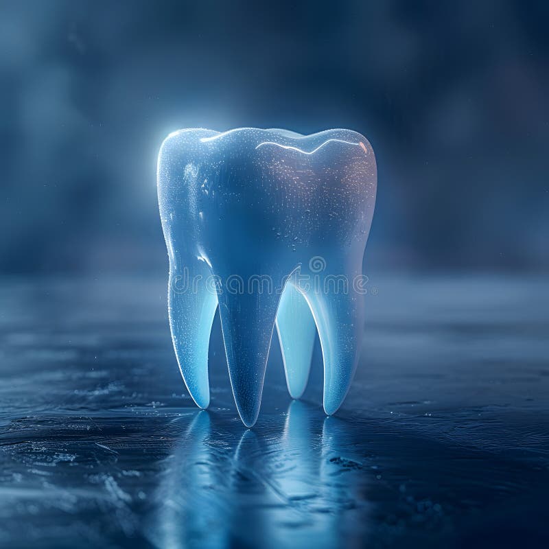 A tooth is illuminated with electric blue fluid in a dark room, captured in stunning macro photography. The transparent material glows like a sky at night AI generated. A tooth is illuminated with electric blue fluid in a dark room, captured in stunning macro photography. The transparent material glows like a sky at night AI generated