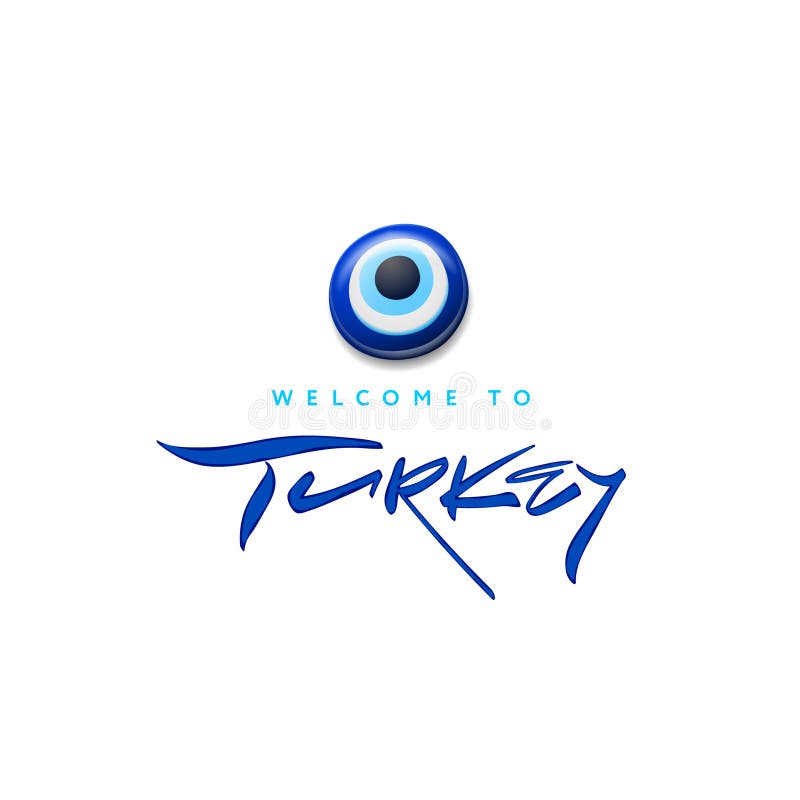 Ein Logo für die Truthühner mit dem Symbol für die blaue böse augentürkische Nazar. griechischer Charme oder Amulett-Vektor lizenzfreie abbildung