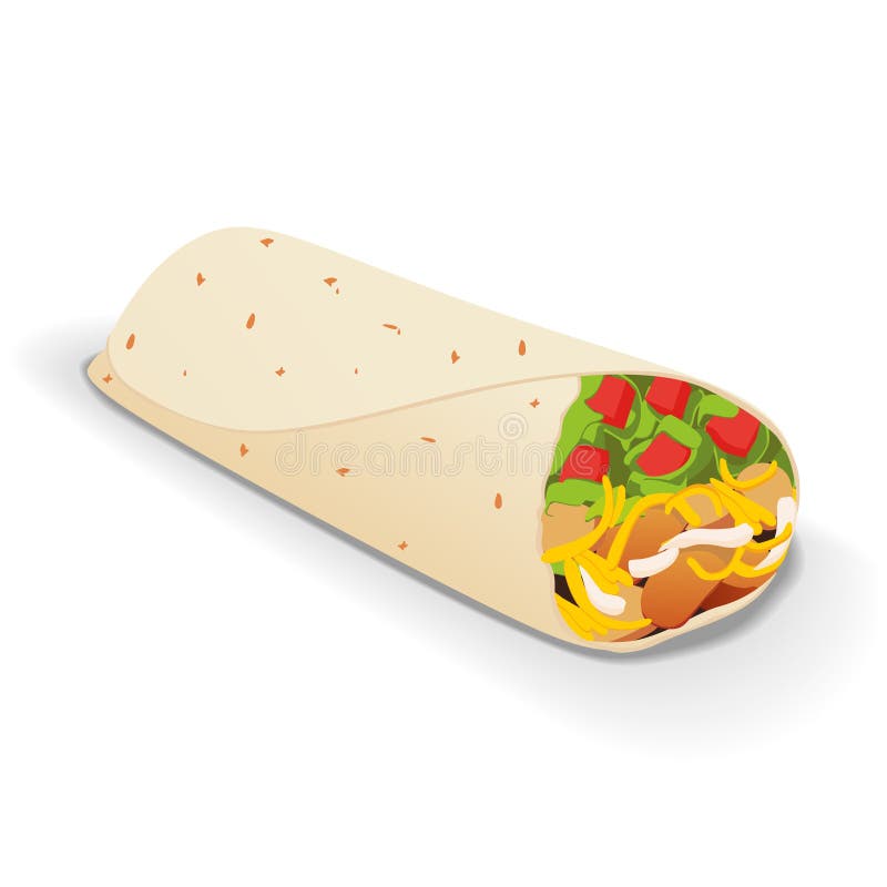 Ein lokalisierter geschmackvoller Burrito auf einem weißen Hintergrund stock abbildung Ein lokalisierter geschmackvoller Burrito auf einem weißen Hintergrund stock abbildung