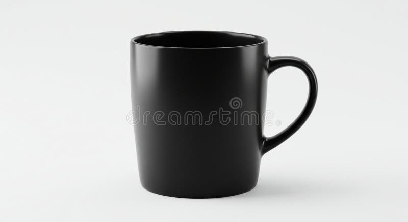 Ein mattschwarzer Keramikmug mit einfacher zylindrischer Form und geschwungenem Griff. stock abbildung