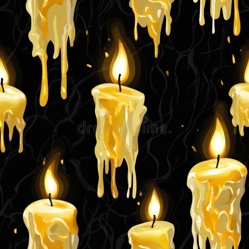 Ein nahtloses Halloween-Kerzenmuster mit tropfendem Wachs und flackernden Lichtern. Ai generiert