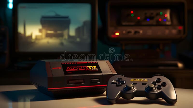 Ein Nintendo-Spielsystem, das auf einem Tisch neben einem Fernseher sitzt vektor abbildung