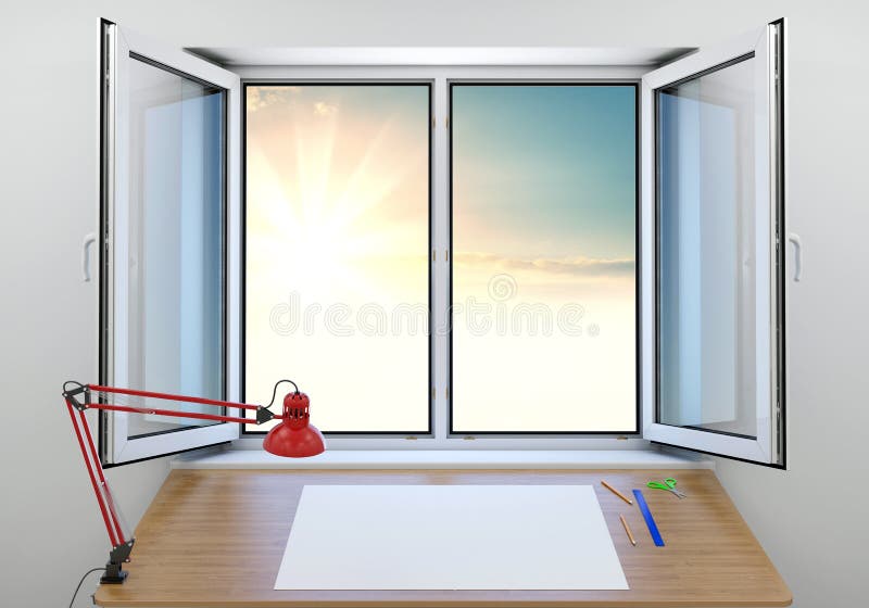 Offenes Fenster Auf Grauer Wand Stock Abbildung