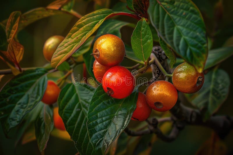 Ein paar Früchte auf einem Baum. perfekt für Lebensmittel und Naturkonzepte stockfotos
