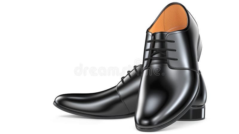 Ein Paar ` s schwarze Männer der Mode elegante Schuhe 3d übertragen von den ledernen männlichen Stiefeln, die auf weißem Hintergr vektor abbildung