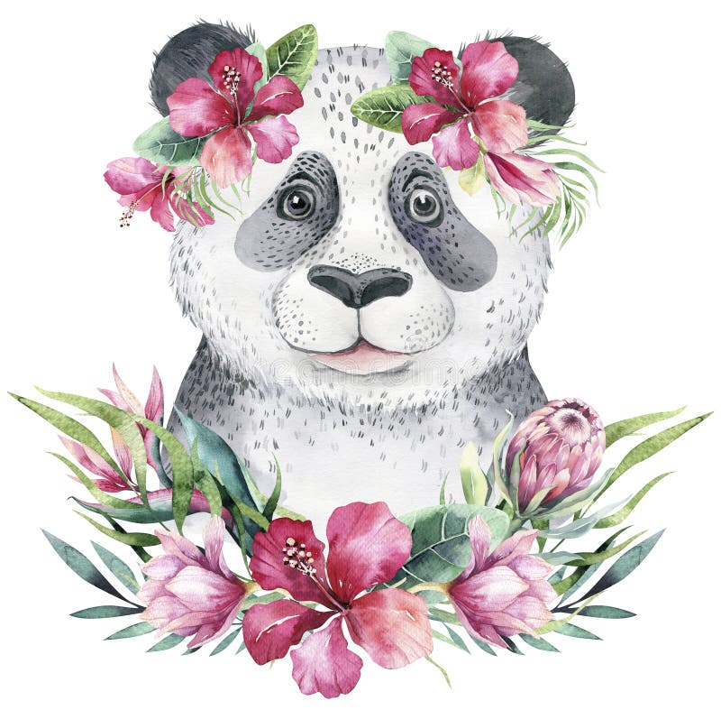Ein Plakat mit einem Babypanda Aquarellkarikatur-Pandatropische Tierillustration Exotischer Sommerdruck des Dschungels stock abbildung Ein Plakat mit einem Babypanda Aquarellkarikatur-Pandatropische Tierillustration Exotischer Sommerdruck des Dschungels stock abbildung
