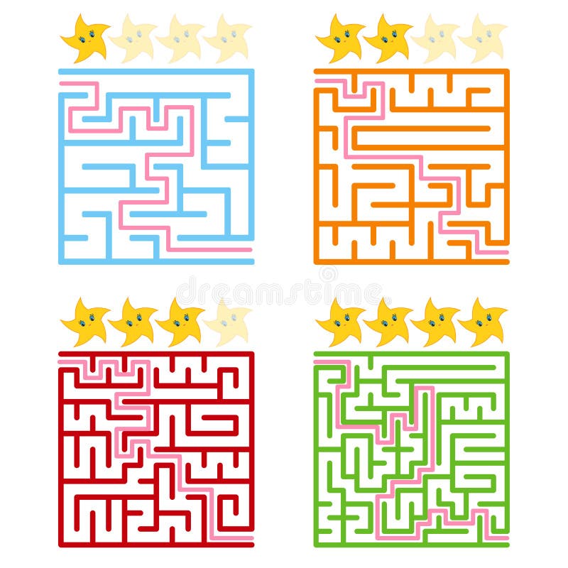 Ein quadratisches Labyrinth mit Eingang und Ausgang Vier Optionen von einfach bis komplex Aus den niedlichen Sternen bewertet Vec lizenzfreie abbildung Ein quadratisches Labyrinth mit Eingang und Ausgang Vier Optionen von einfach bis komplex Aus den niedlichen Sternen bewertet Vec lizenzfreie abbildung