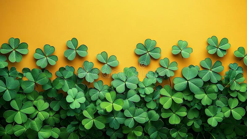 Ein Rahmen zum St Patricks Day mit einem Rand aus Shamrocks und vierblättrigen Kleeblattern, die auf orangefarbenem Hintergrund an lizenzfreie stockfotos
