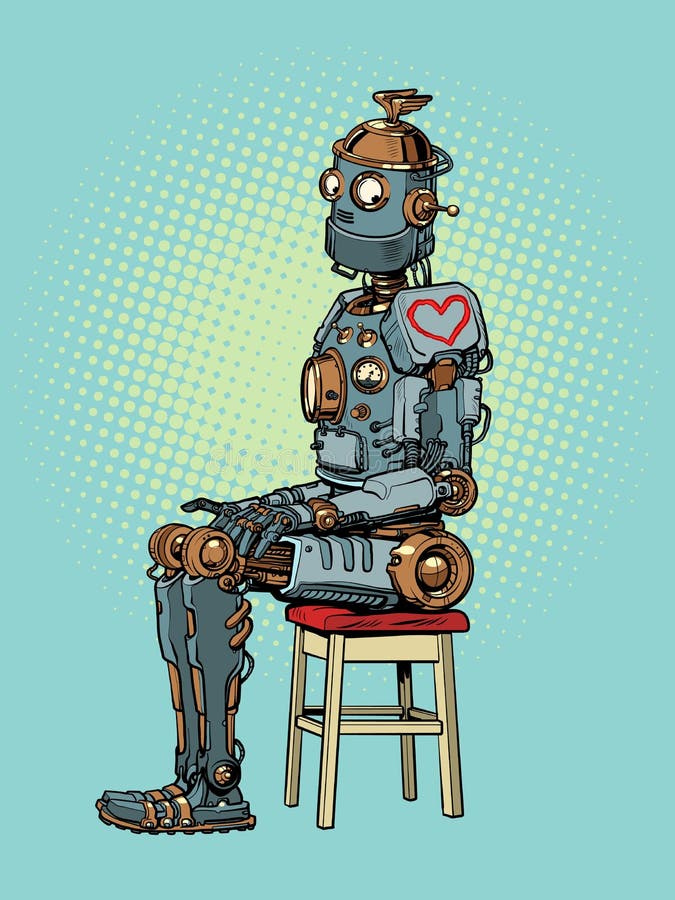 Ein Roboter in der Liebe. Herz am Valentinsgrußtag vektor abbildung