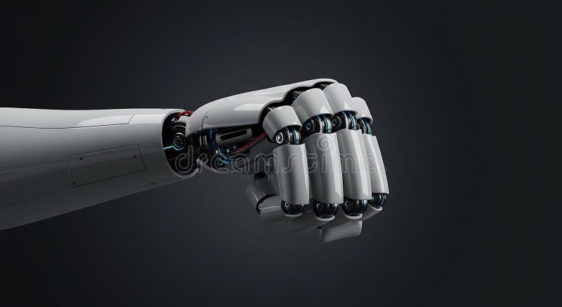 Ein Roboterarm mit Faust wird dargestellt. Das Design ist schlicht und weiß. lizenzfreie abbildung